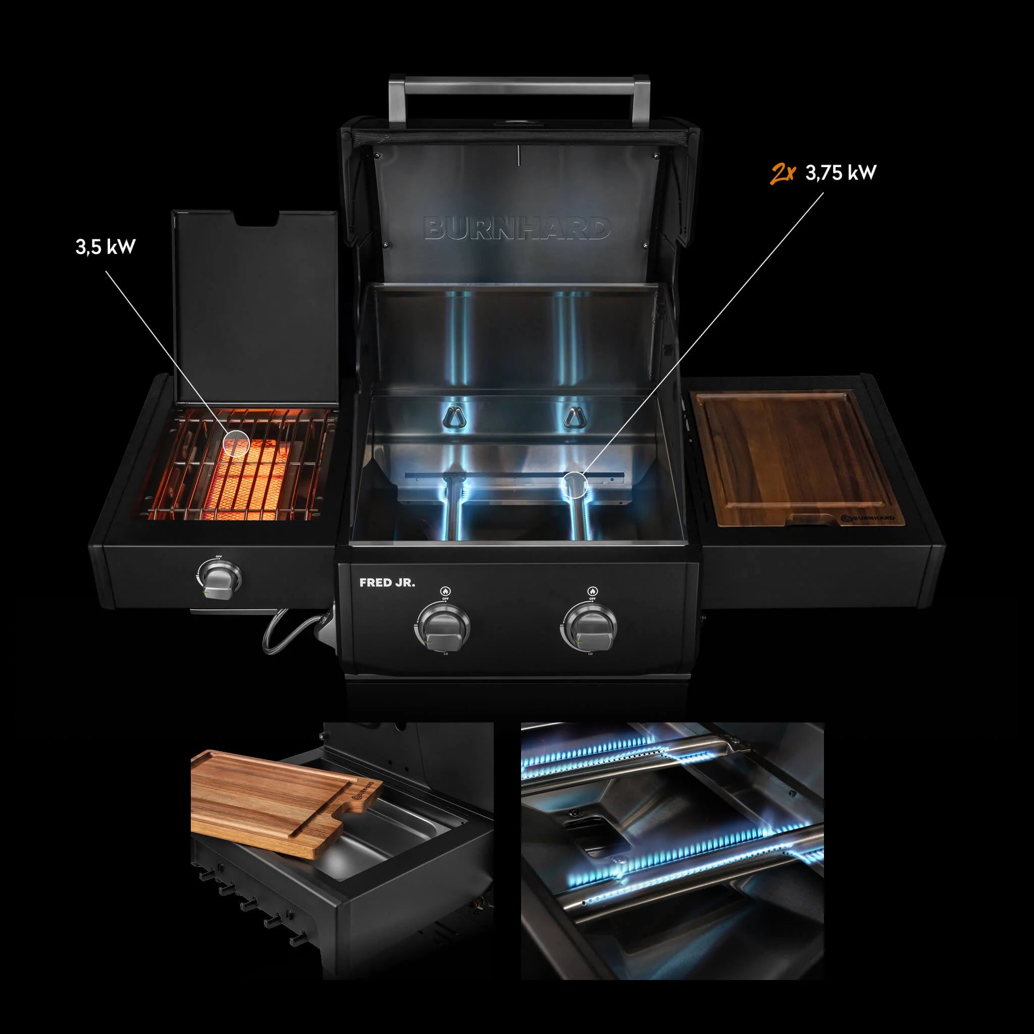 Burnhard FRED Jr. Deluxe Gasgrill Black Edition 2-Brenner mit Edelstahlrost Series 4