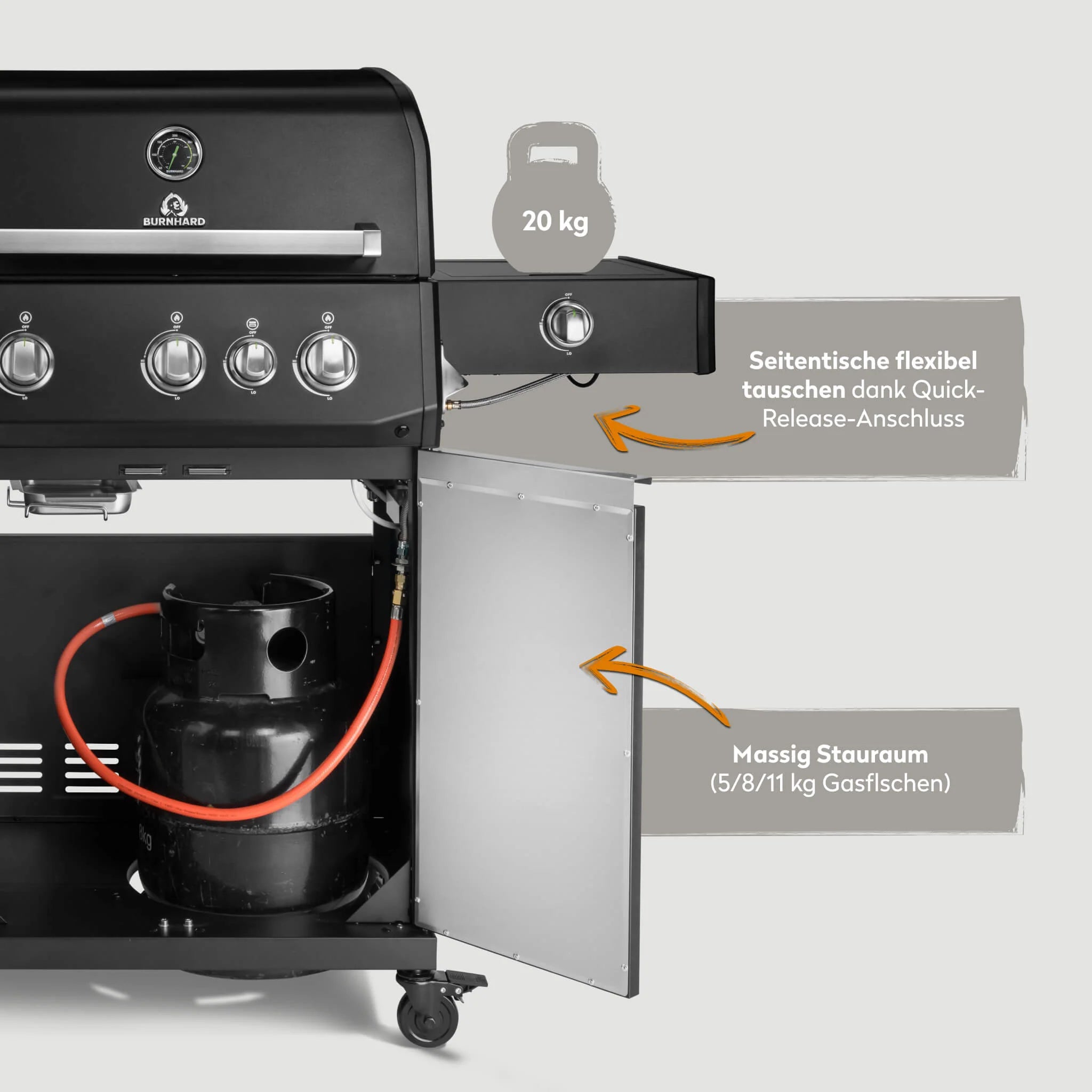 Burnhard FRED Deluxe Gasgrill 3-Brenner Black Edition mit Gusseisenrost Series 4