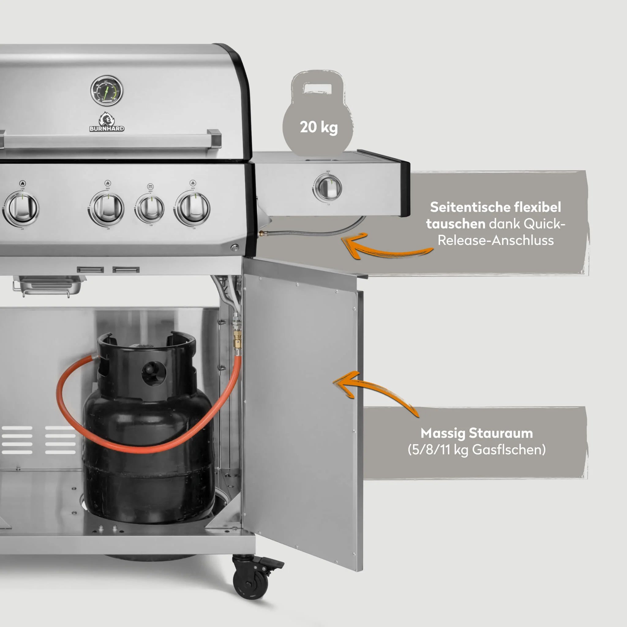 Burnhard FRED Deluxe Gasgrill 3-Brenner Edelstahl mit Gusseisenrost Series 4