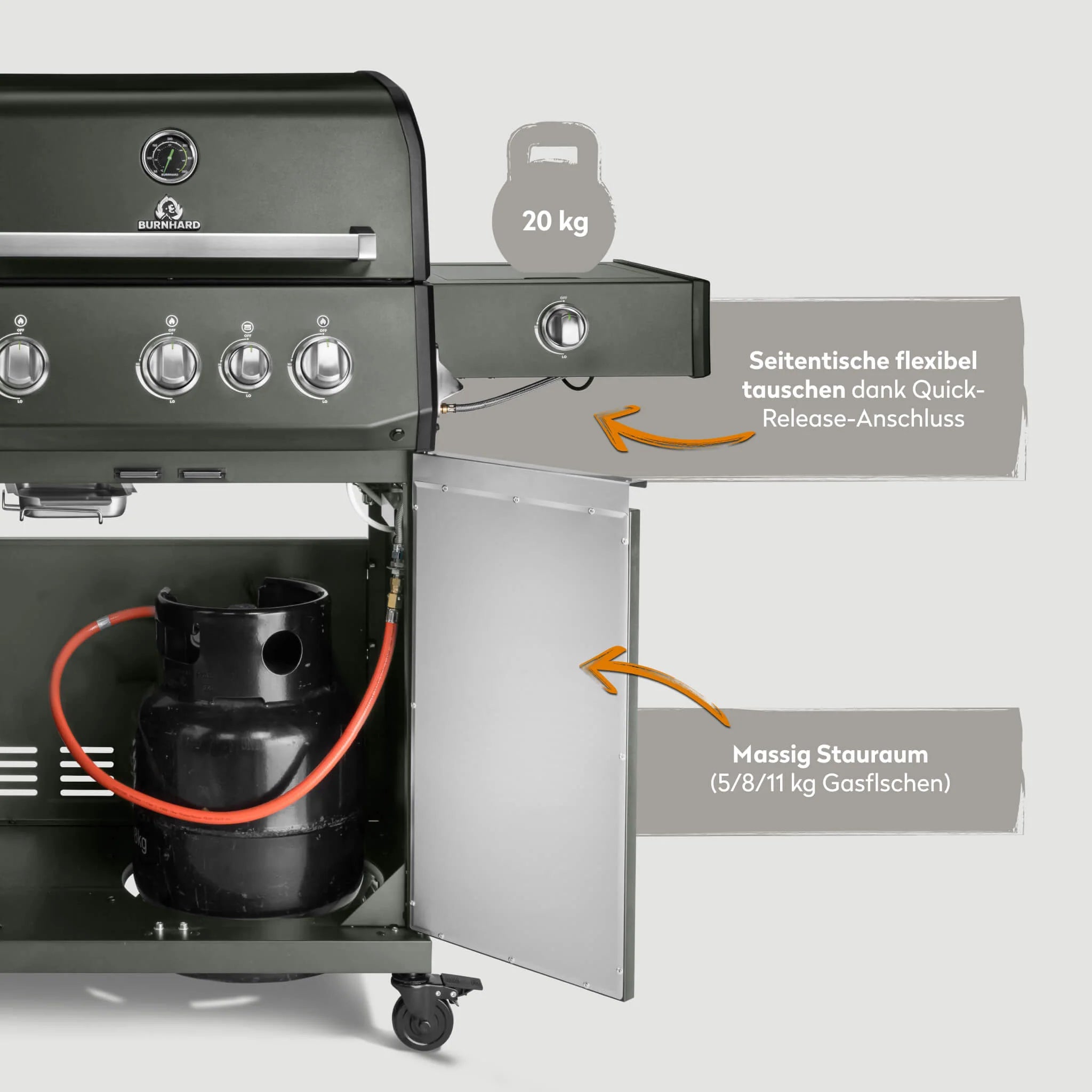 Burnhard FRED Deluxe Gasgrill 3-Brenner Green Edition mit Gusseisenrost Series 4