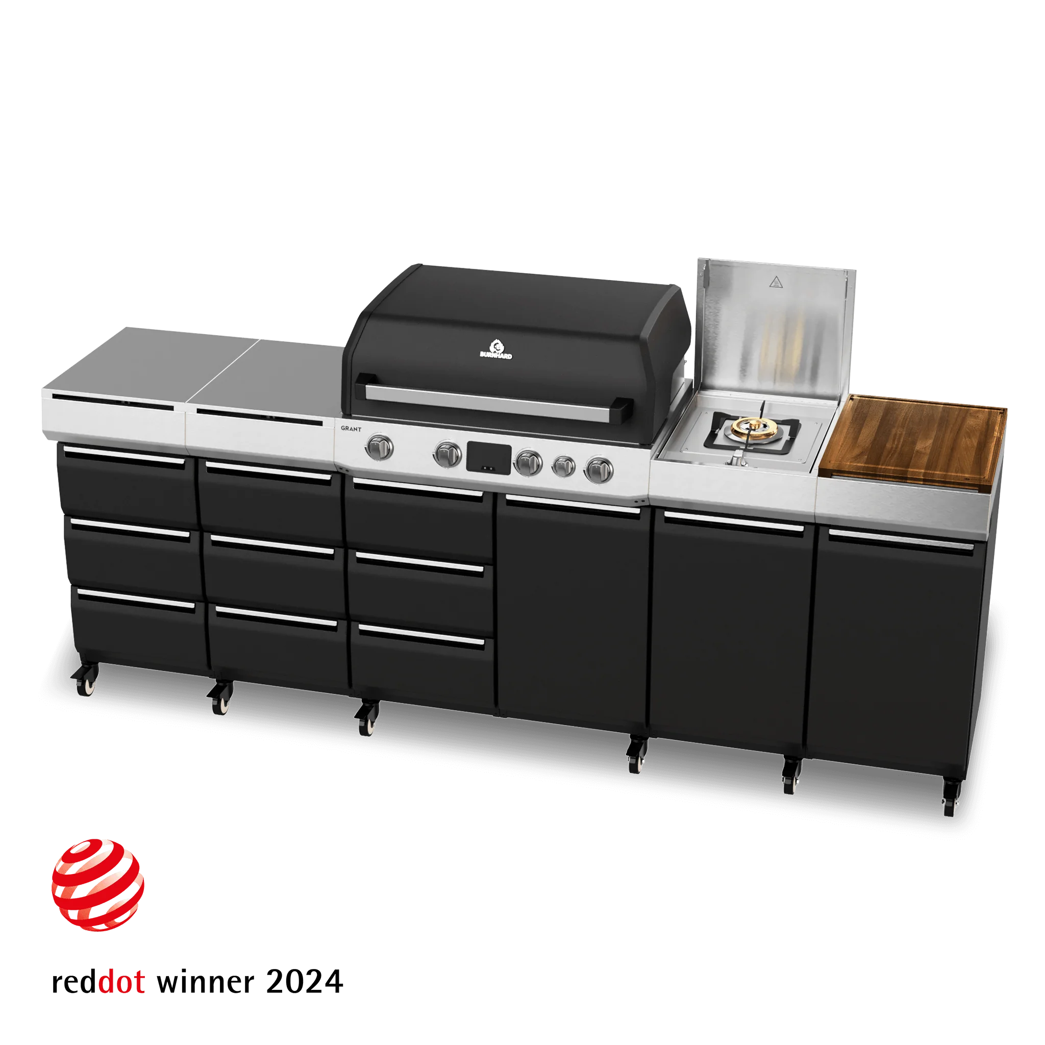 Burnhard GRANT Station - Modularer Gasgrill 4-Brenner mit Schubladen und Gusseisenrost