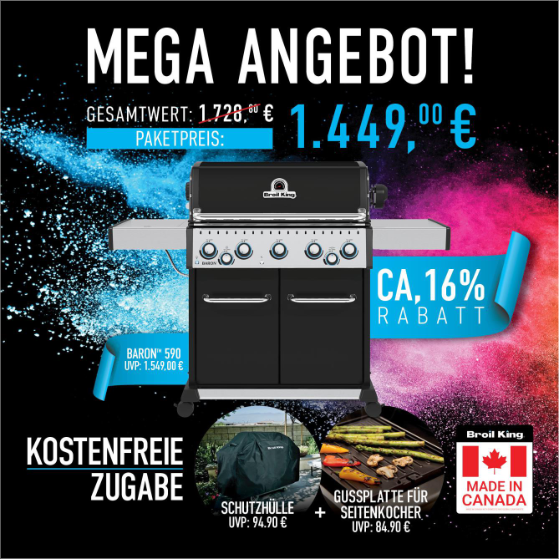 Broil King Baron 590 Bundle inkl. Seitenbrenner Gussplatte & Abdeckhaube