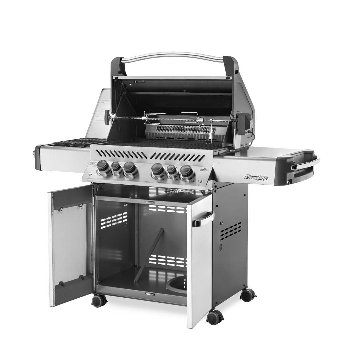 Produktbild Napoleon Prestige 500, Edelstahl geöffnet, seitlich fotografiert
