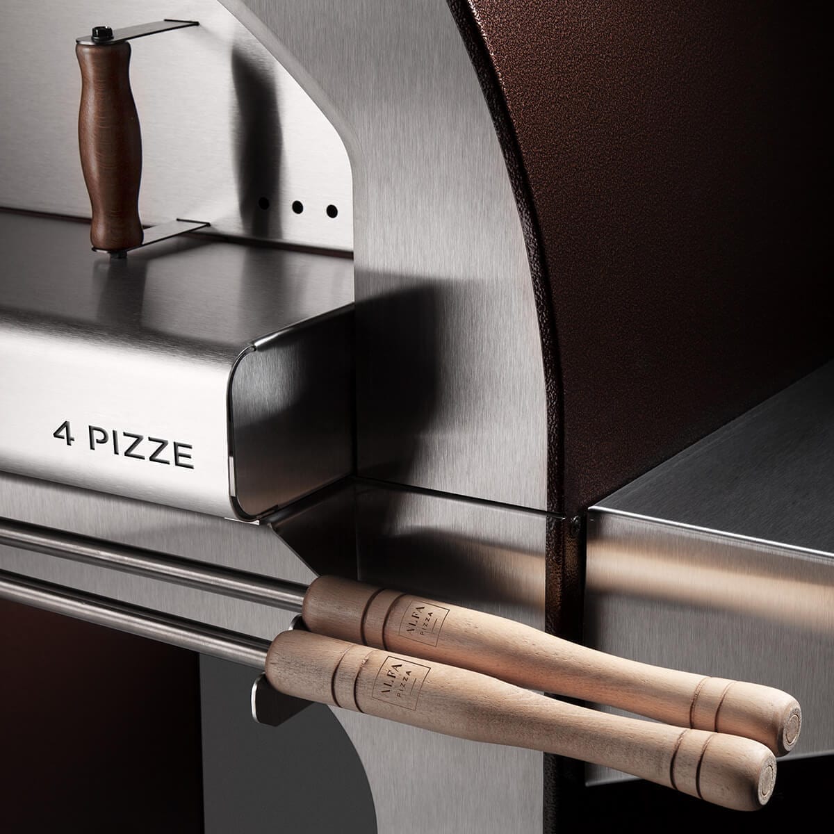 Alfa Forni Classico 4 Pizze, Holz, Kupfer