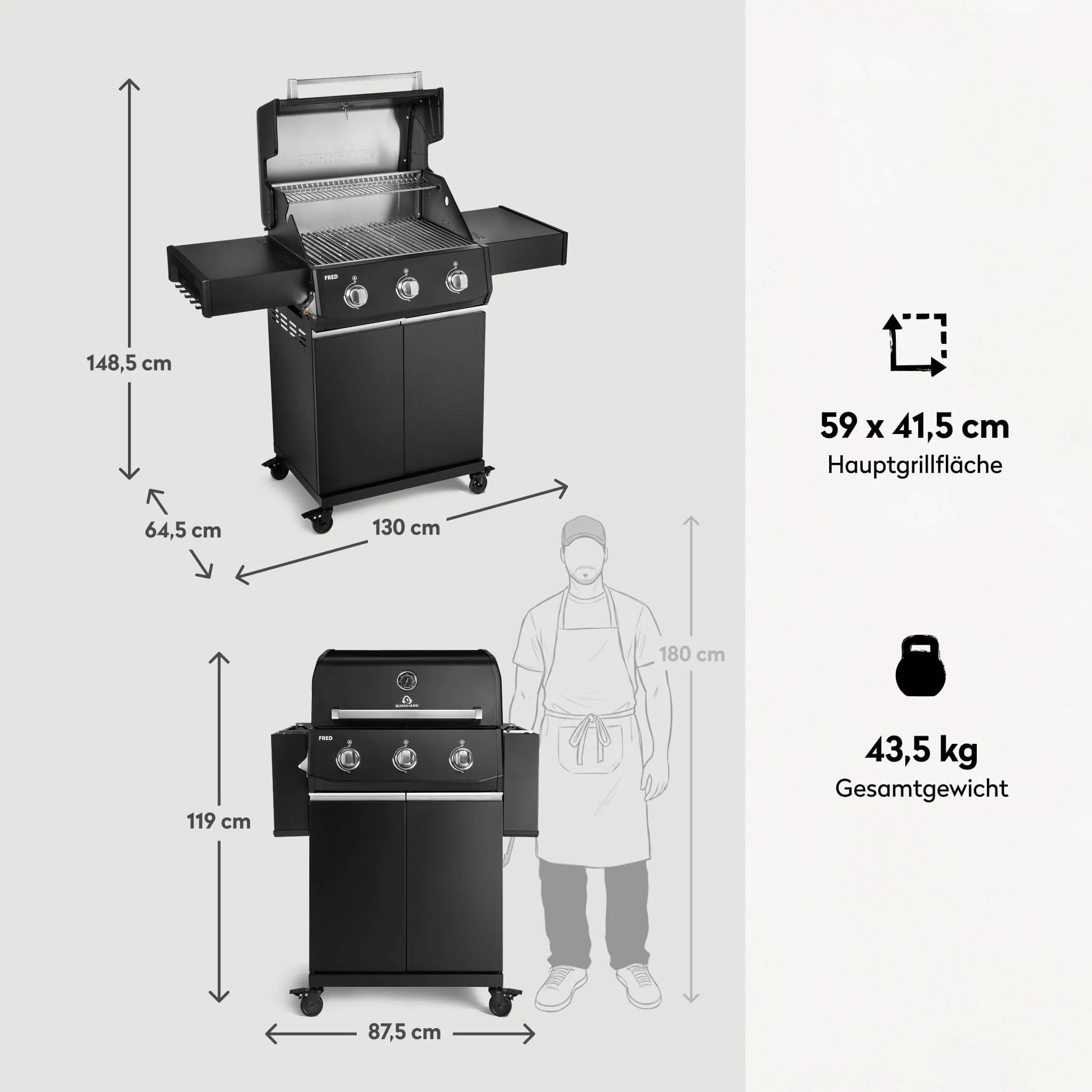 Burnhard FRED Base Gasgrill 3-Brenner mit Edelstahlrost Series 4