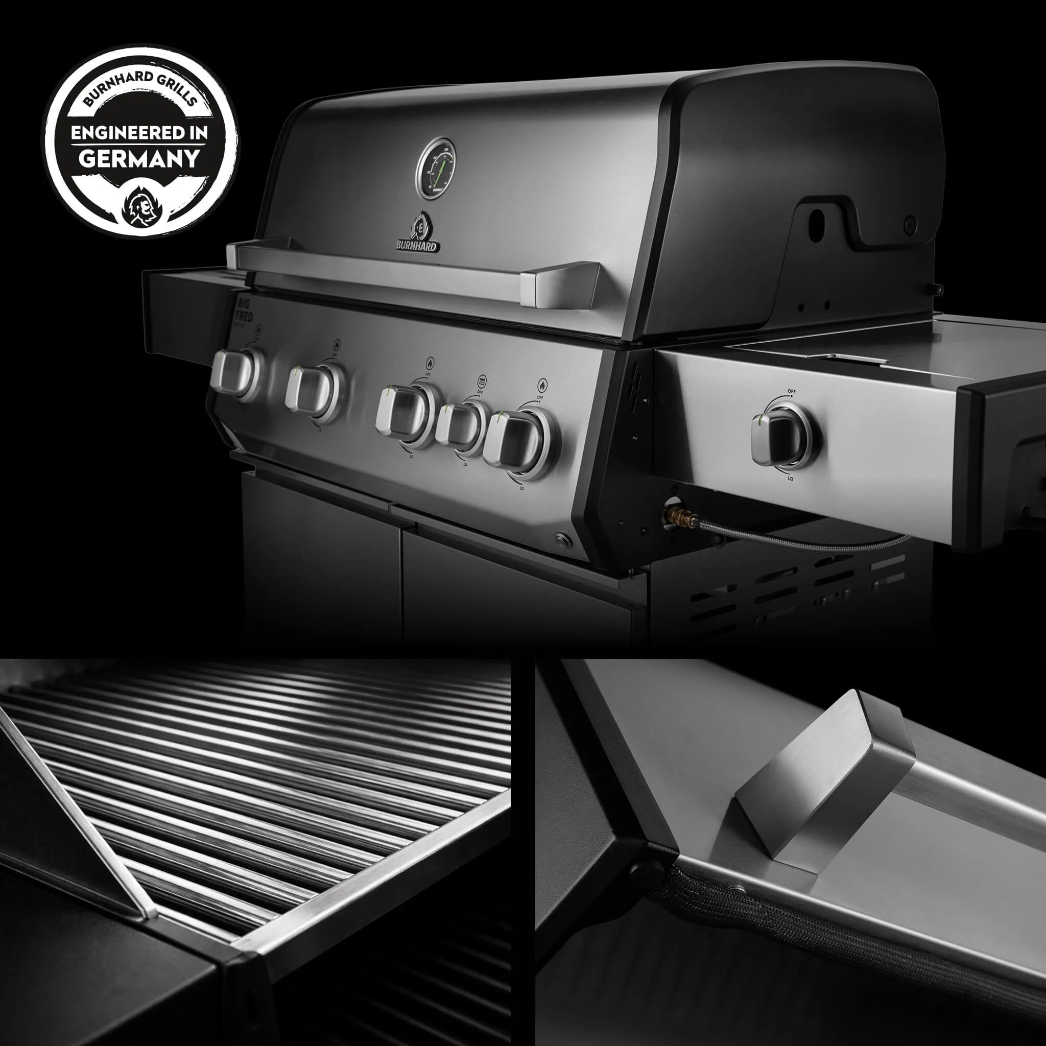 Burnhard Big FRED Deluxe Gasgrill Edelstahl 4-Brenner mit Edelstahlrost Series 4