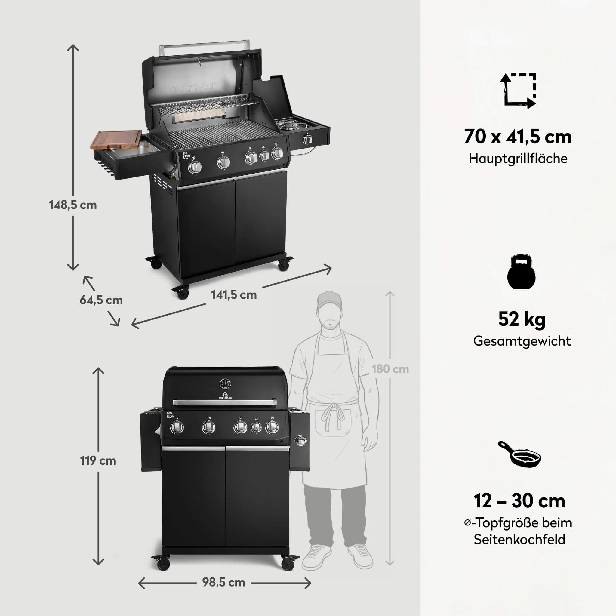 Burnhard Big FRED Deluxe Gasgrill Black Edition 4-Brenner mit Edelstahlrost Series 4
