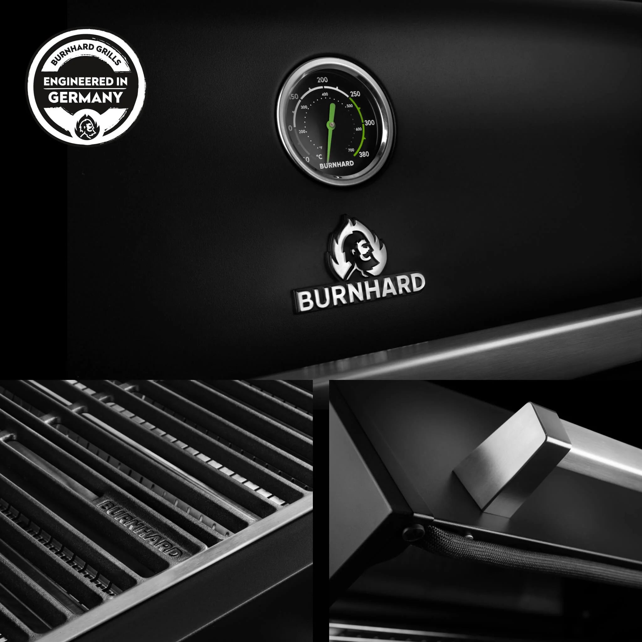 Burnhard FRED Deluxe Gasgrill 3-Brenner Black Edition mit Gusseisenrost Series 4