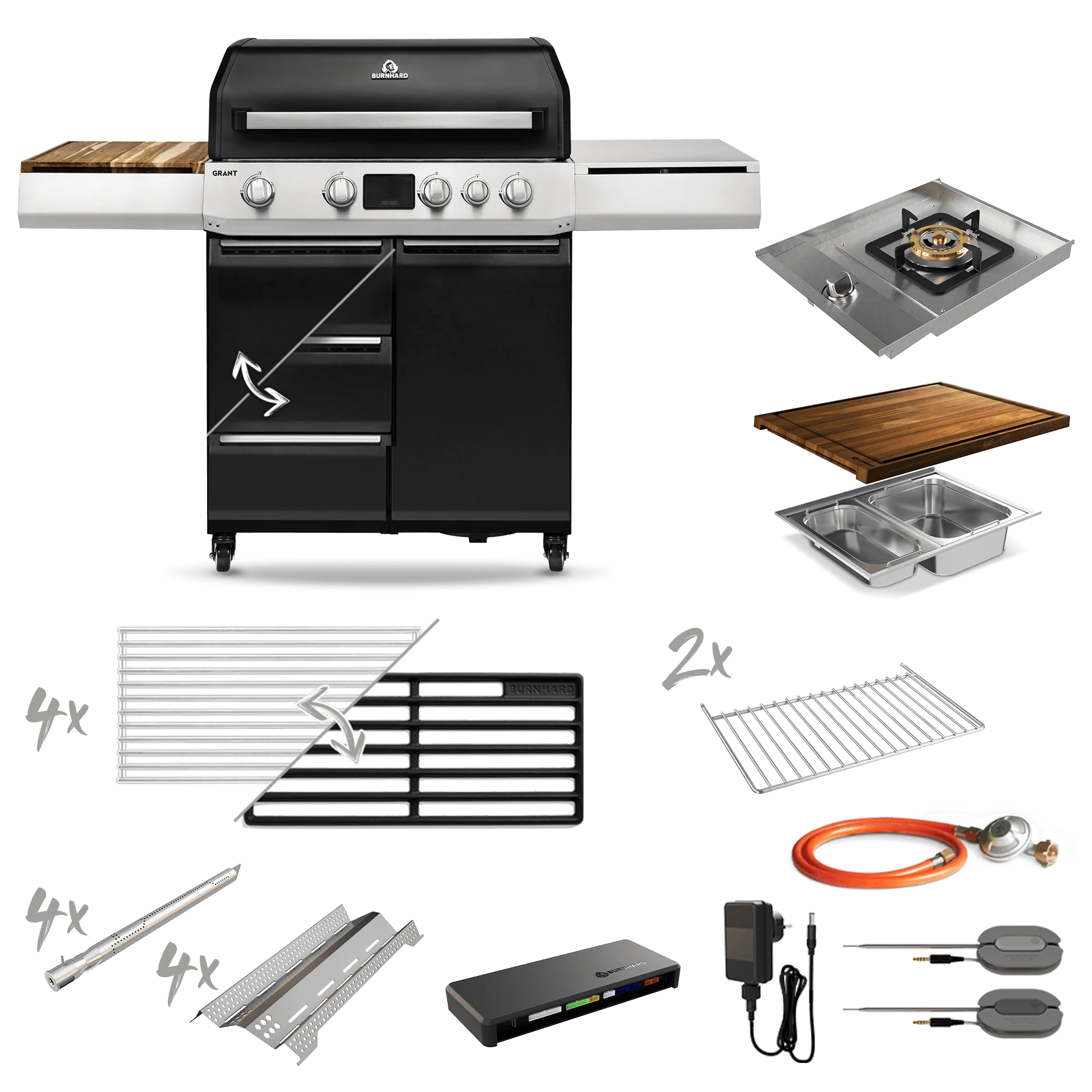 Burnhard GRANT Upgrade - Modularer Gasgrill 4-Brenner mit Türen und Edelstahlrost