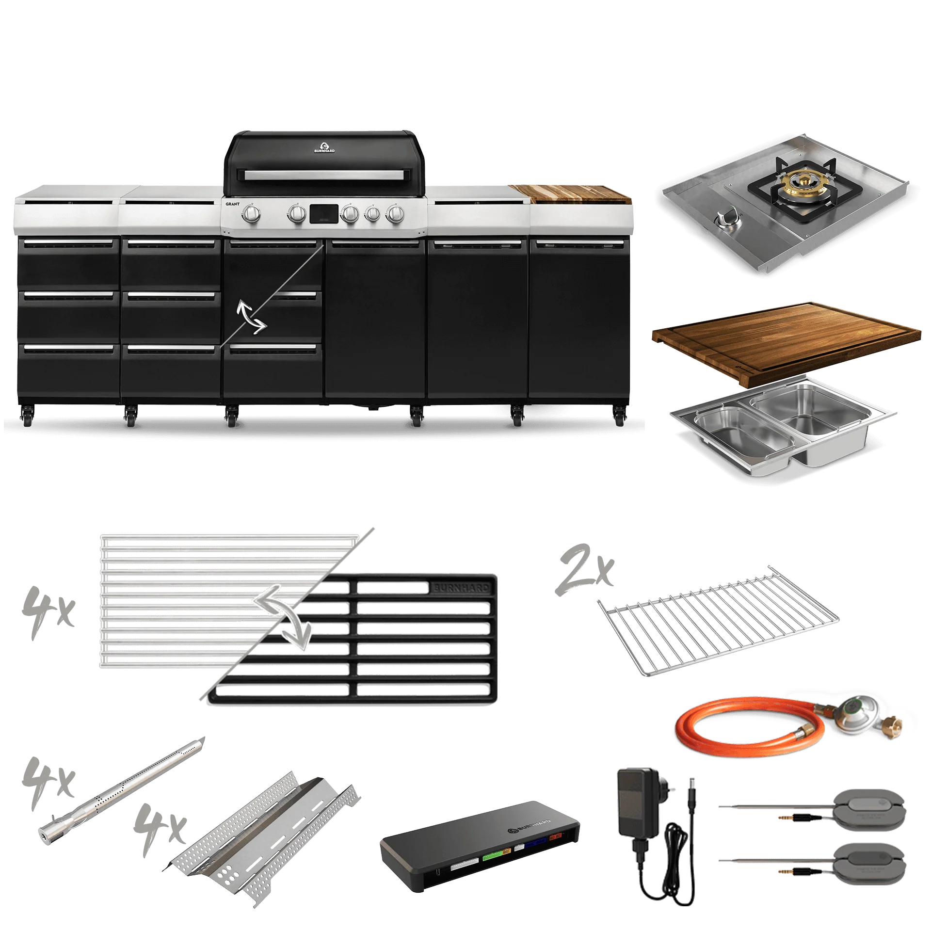 Burnhard GRANT Station - Modularer Gasgrill 4-Brenner mit Türen und Gusseisenrost