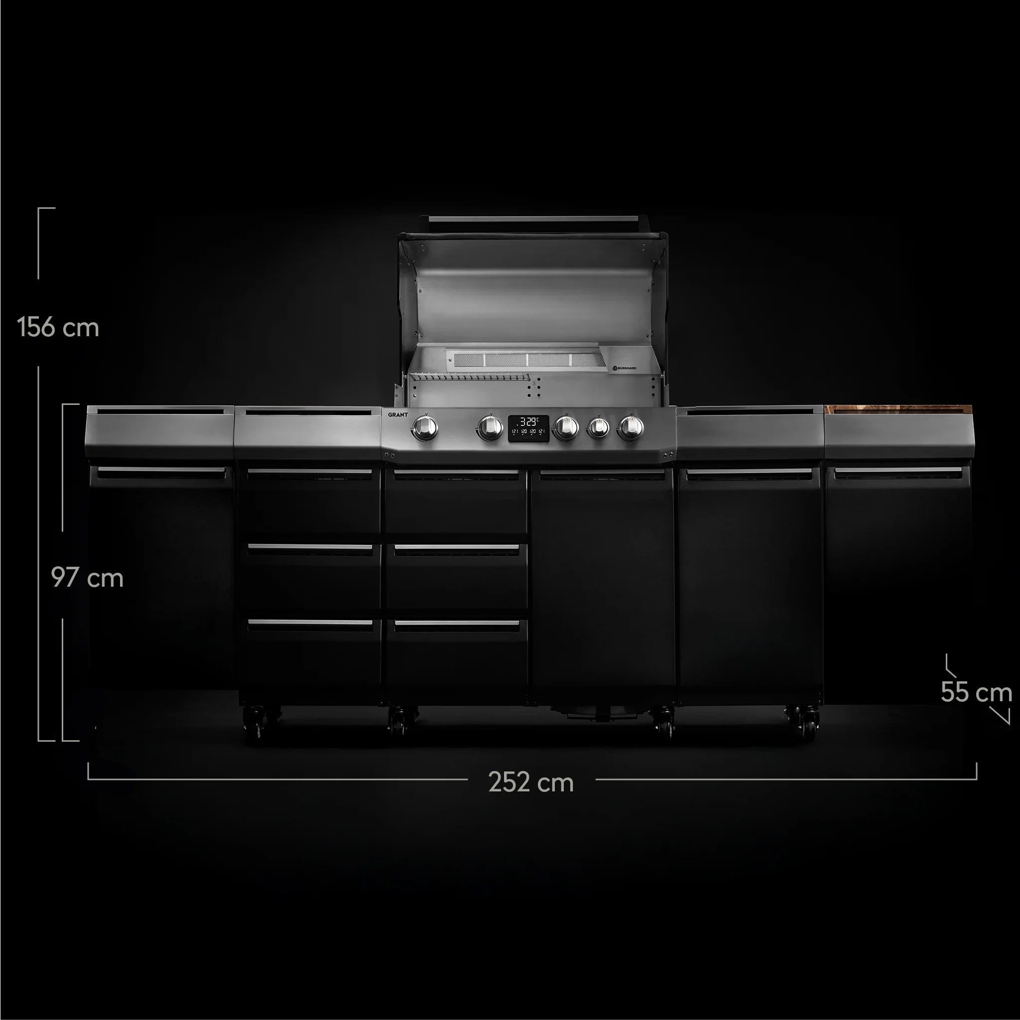 Burnhard GRANT Station - Modularer Gasgrill 4-Brenner mit Türen und Gusseisenrost