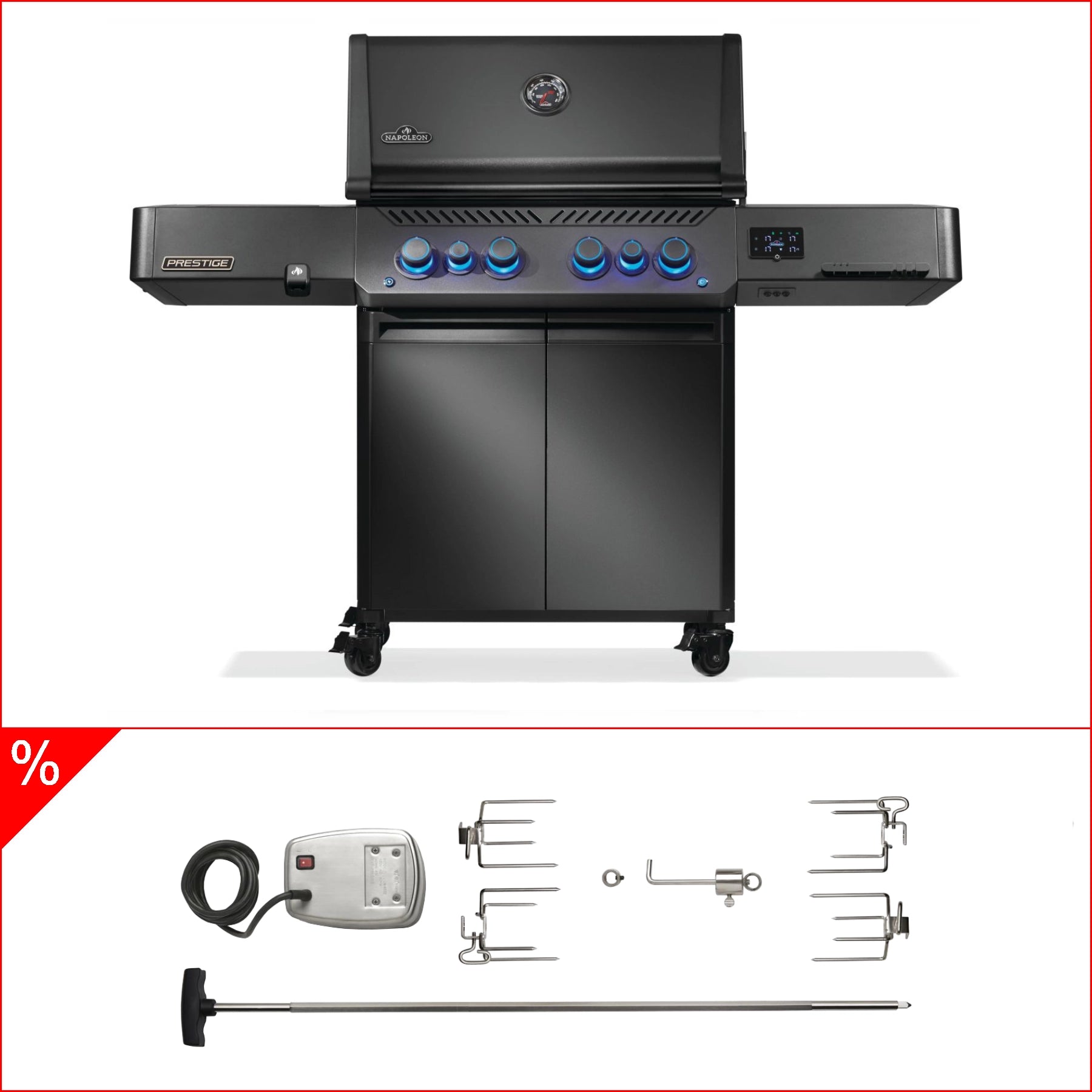 Napoleon Phantom Prestige 500, Connected, Edelstahlguss Roste, Mattschwarz, neustes Modell inkl. Rotisserie